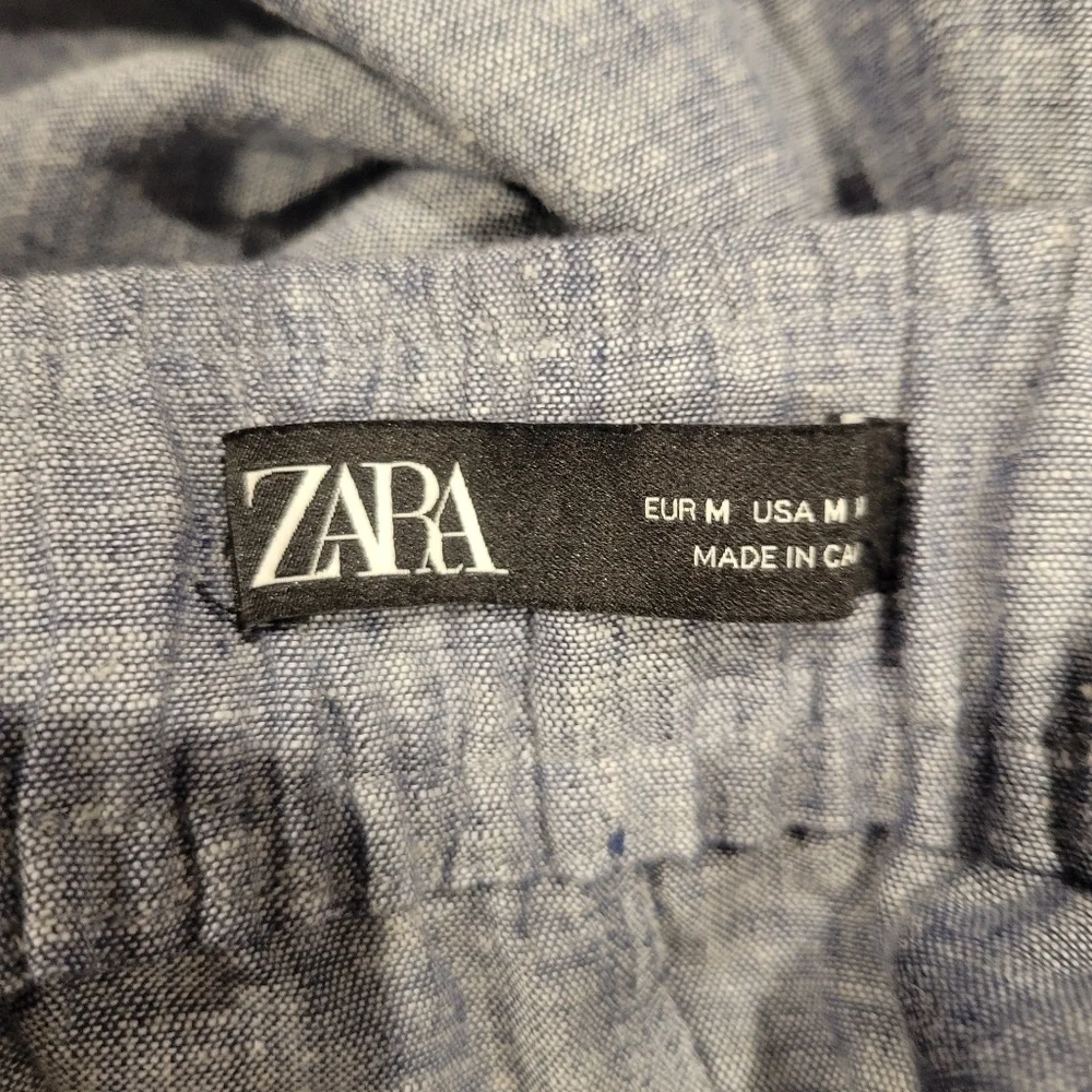 Zara size m linen/cotton blend blue elastic waist pullon pants